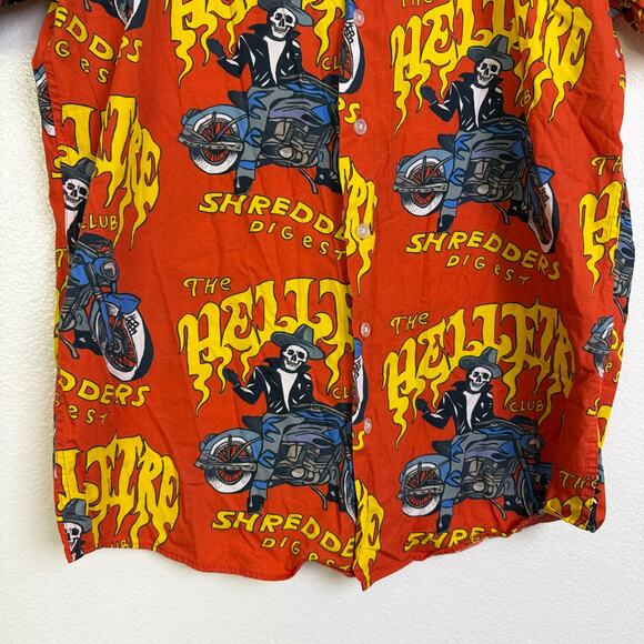Shredders Digest Shirt Mens Size Medium Red Short Sleeve Button Motorcylce Skull - Picture 5 of 10